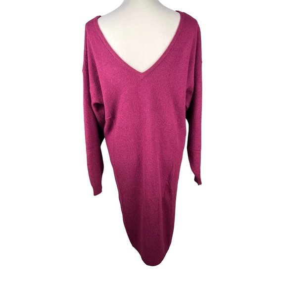 Vintage D.D. Sloane Lambswool V Back Long Sleeve Purple Sweater Dress - Picture 4 of 8